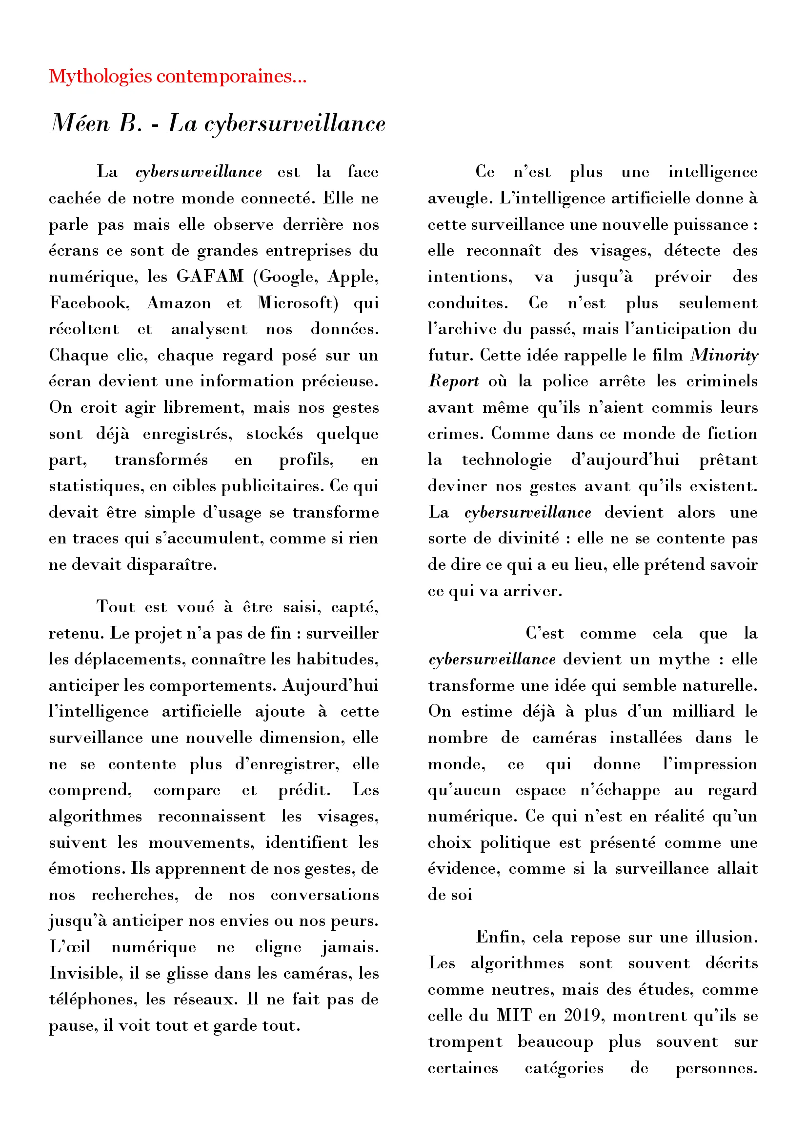 Méen B. - Horlogerie : La cybersurveillance / L'apparence