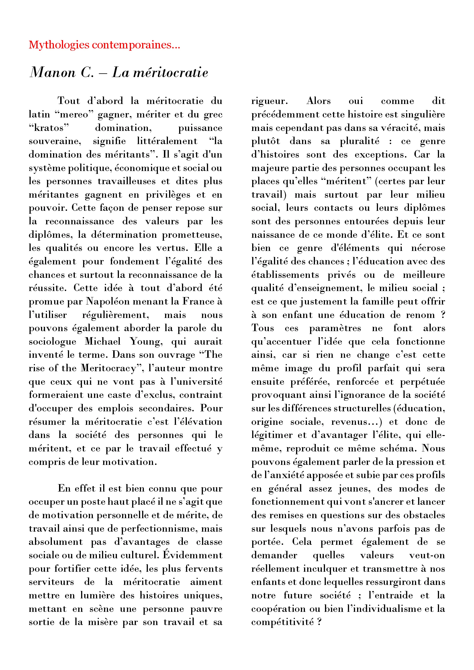 Manon C. - Joaillerie : La méritocratie / Le déguisement