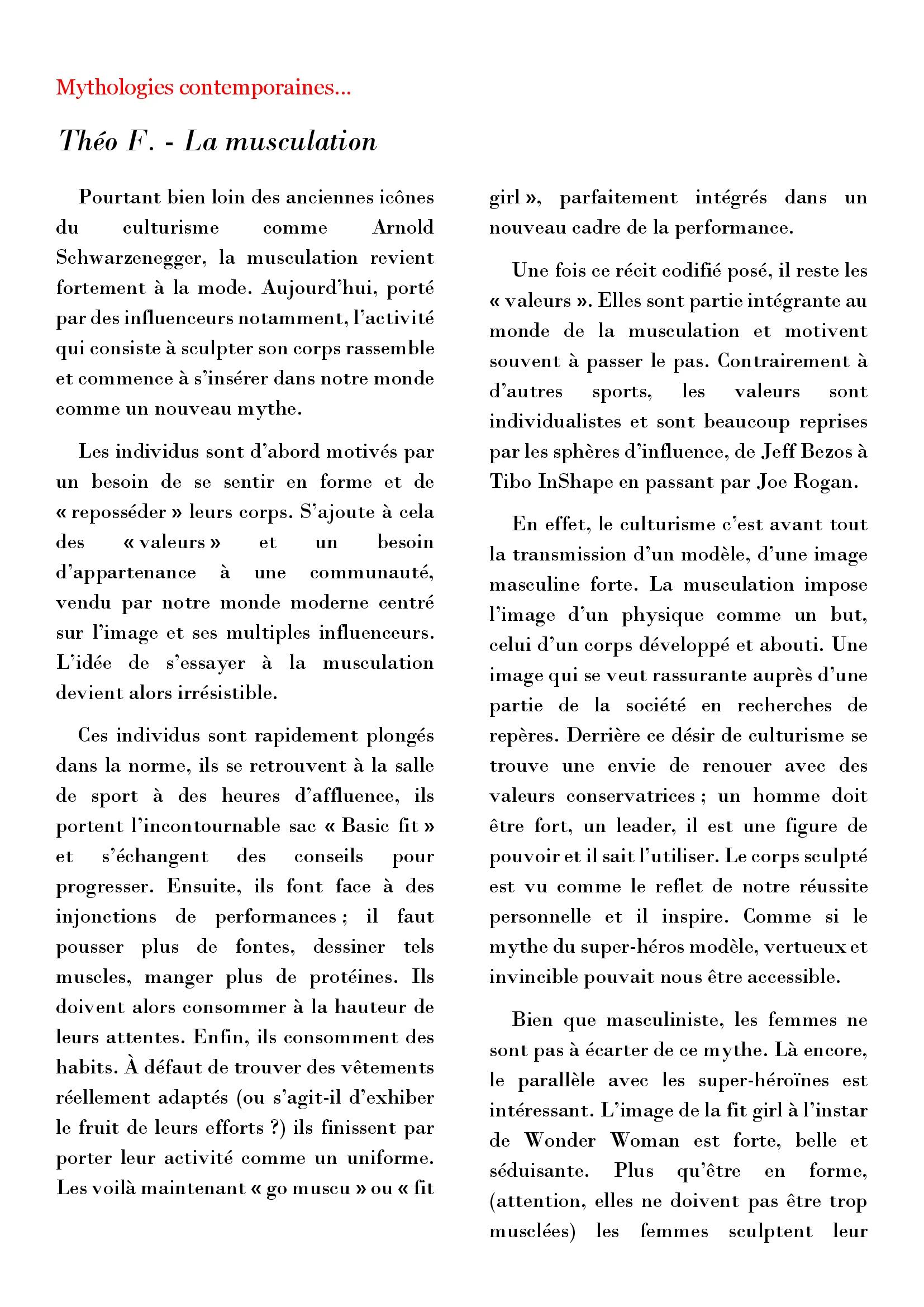 Théo F. - Horlogerie : La musculation / L'exotisme